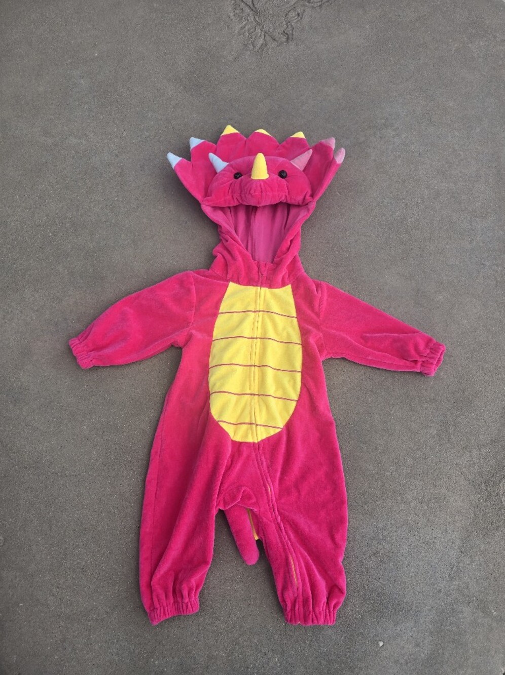 Kids Pink Dinosaur Costume Onesie with Yellow Belly
